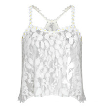 Chinese Factory Light Weight Sexy Transparent Embroidery Appliques White Lace Camis Women's Tank Tops